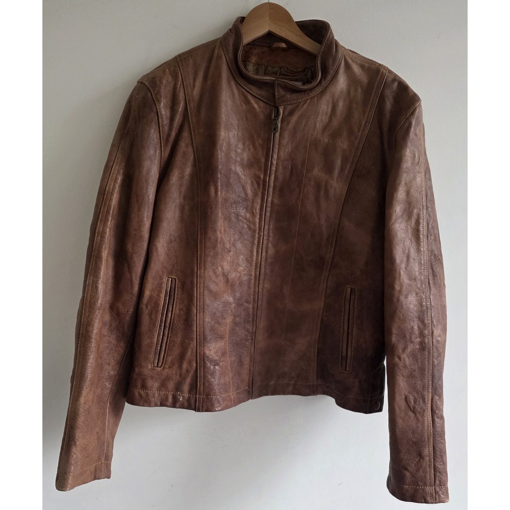 Vtg Wilsons Leather Maxima Cafe Racer Moto Jacket Womens XL Brown Y2K Biker